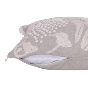 Homeroots 16" X 24" Natural And Ivory Botanical Linen Zippered Pillow With Embroidery   534303