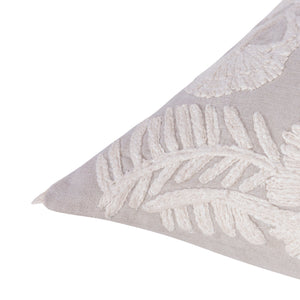 Homeroots 16" X 24" Natural And Ivory Botanical Linen Zippered Pillow With Embroidery   534303