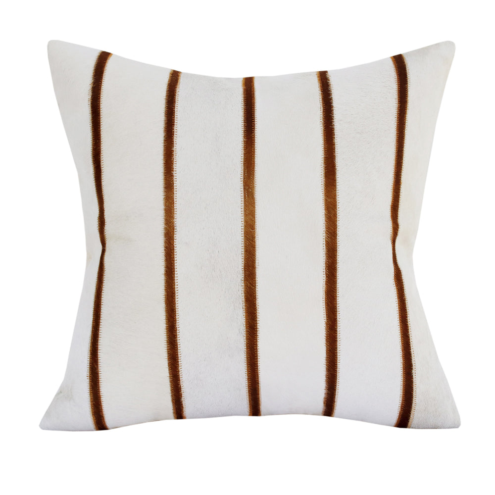 Homeroots 20" X 20" Brown And Ivory Striped Faux Leather Zippered Pillow   534305