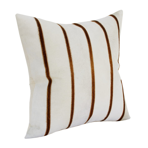 Homeroots 20" X 20" Brown And Ivory Striped Faux Leather Zippered Pillow   534305
