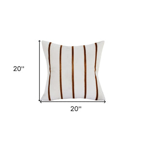 Homeroots 20" X 20" Brown And Ivory Striped Faux Leather Zippered Pillow   534305