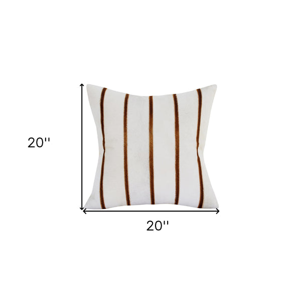 Homeroots 20" X 20" Brown And Ivory Striped Faux Leather Zippered Pillow   534305