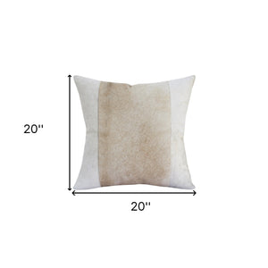 Homeroots 20" X 20" Beige And Ivory Striped Faux Leather Zippered Pillow   534306