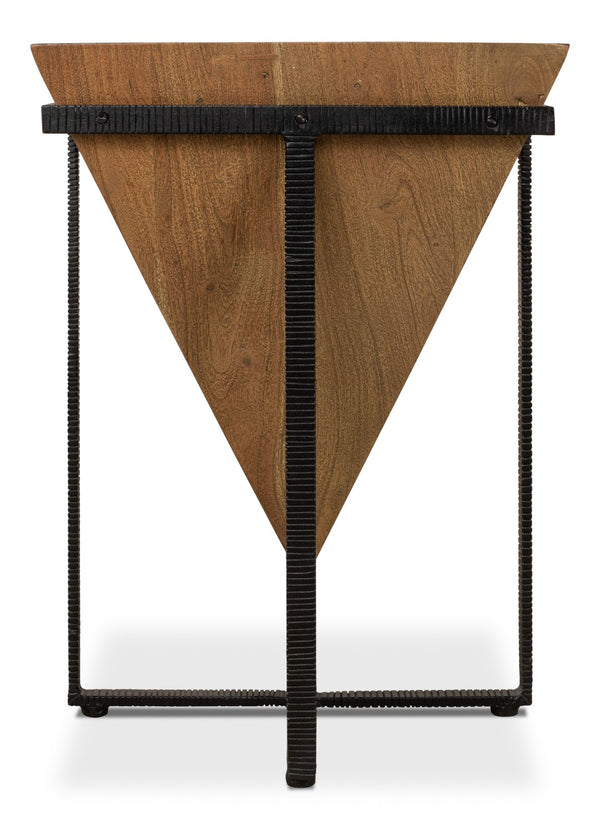 Sarreid Hardy Inverted Obelisk Table - Stunning Wire Brushed Wheat Finish With Acacia & Iron Elements Tan  53430