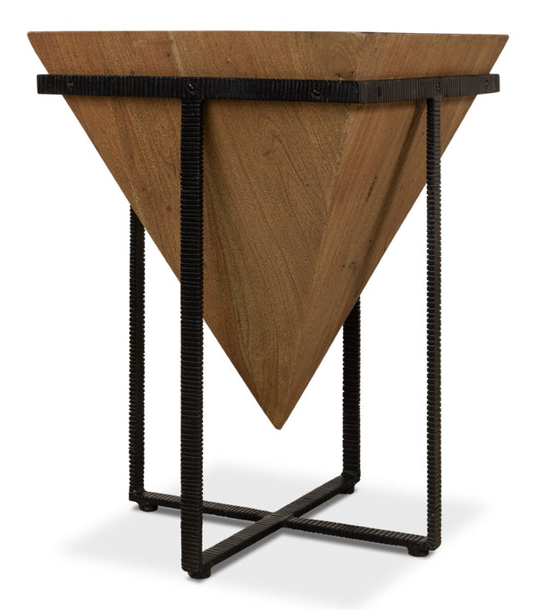 Sarreid Hardy Inverted Obelisk Table - Stunning Wire Brushed Wheat Finish With Acacia & Iron Elements Tan  53430