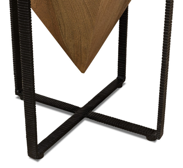 Sarreid Hardy Inverted Obelisk Table - Stunning Wire Brushed Wheat Finish With Acacia & Iron Elements Tan  53430