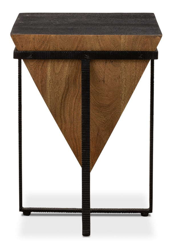 Sarreid Hardy Inverted Obelisk Table - Stunning Wire Brushed Wheat Finish With Acacia & Iron Elements Tan  53430
