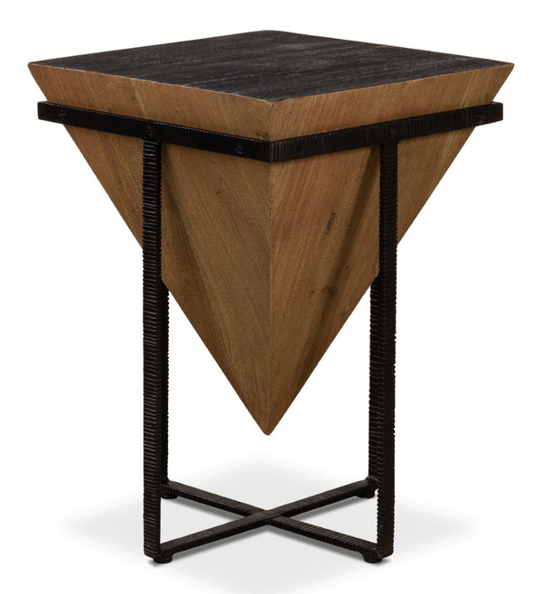 Sarreid Hardy Inverted Obelisk Table - Stunning Wire Brushed Wheat Finish With Acacia & Iron Elements Tan  53430