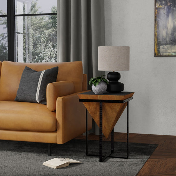 Sarreid Hardy Inverted Obelisk Table - Stunning Wire Brushed Wheat Finish With Acacia & Iron Elements Tan  53430