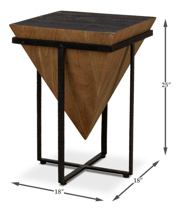 Sarreid Hardy Inverted Obelisk Table - Stunning Wire Brushed Wheat Finish With Acacia & Iron Elements Tan  53430