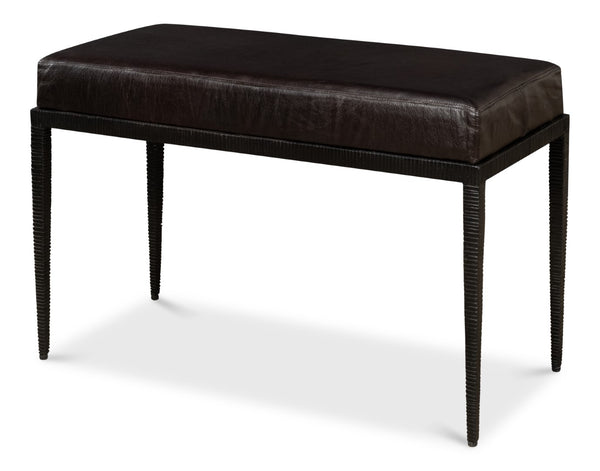 Sarreid Duke Ridged Iron Bench - Stylish Black Iron And Leather Design For Modern Outdoor Spaces Black  53431