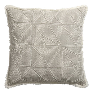 Homeroots 20" X 20" Beige And Ivory Geometric Linen Zippered Pillow With Embroidery, Fringe   534312