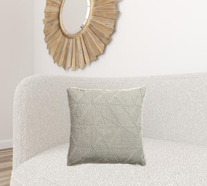 Homeroots 20" X 20" Beige And Ivory Geometric Linen Zippered Pillow With Embroidery, Fringe   534312