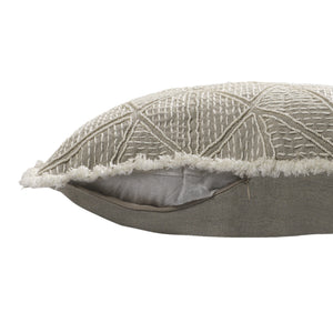 Homeroots 20" X 20" Beige And Ivory Geometric Linen Zippered Pillow With Embroidery, Fringe   534312