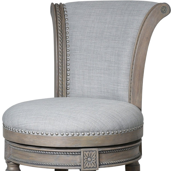 HomeRoots 30" Gray Bar Height Swivel Chair - Stylish Solid Wood & Linen, Plush Comfort, Modern Rustic Design 534314