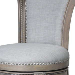 HomeRoots 30" Gray Bar Height Swivel Chair - Stylish Solid Wood & Linen, Plush Comfort, Modern Rustic Design 534314