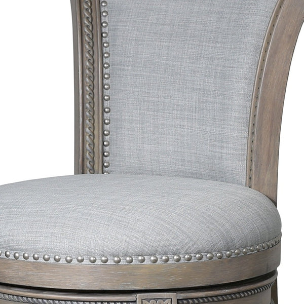 HomeRoots 30" Gray Bar Height Swivel Chair - Stylish Solid Wood & Linen, Plush Comfort, Modern Rustic Design 534314