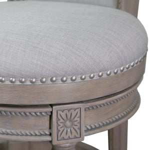 HomeRoots 30" Gray Bar Height Swivel Chair - Stylish Solid Wood & Linen, Plush Comfort, Modern Rustic Design 534314