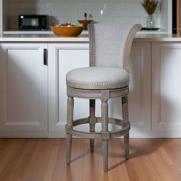 HomeRoots 25" Stylish Gray Upholstered Swivel Bar Chair - Solid Wood Frame, Ergonomic Design & Footrest 534315
