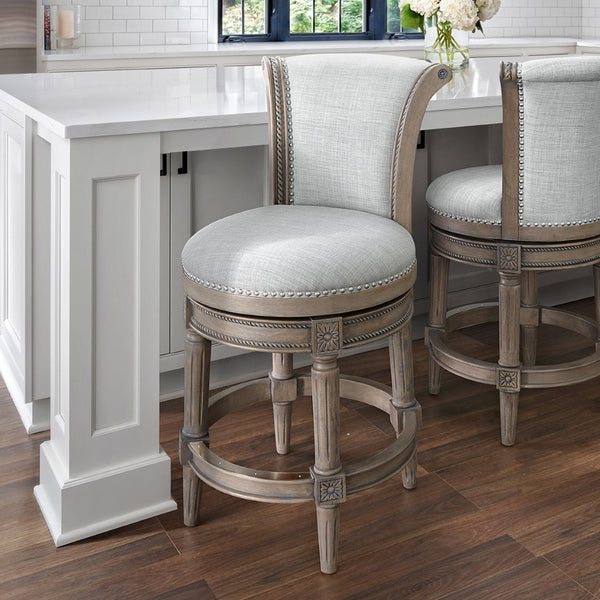 HomeRoots 25" Stylish Gray Upholstered Swivel Bar Chair - Solid Wood Frame, Ergonomic Design & Footrest 534315