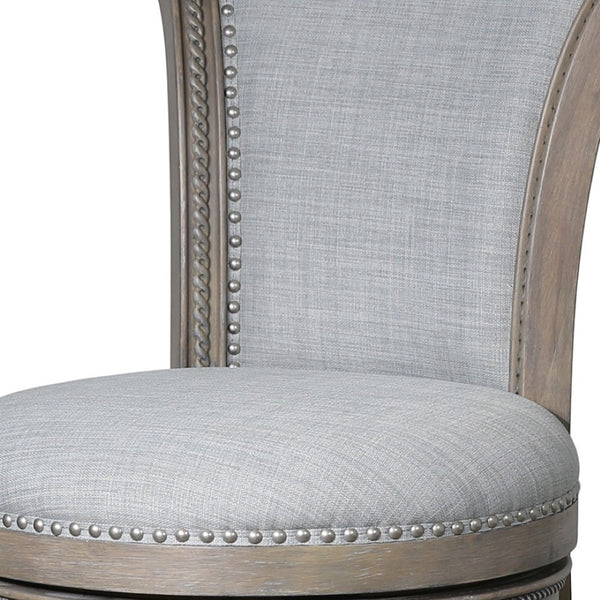 HomeRoots 25" Stylish Gray Upholstered Swivel Bar Chair - Solid Wood Frame, Ergonomic Design & Footrest 534315