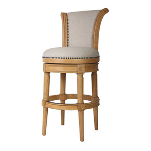 HomeRoots 30" Beige Fabric Swivel Bar Chair with Solid Wood Base - Farmhouse Style, Comfort & Durability 534316