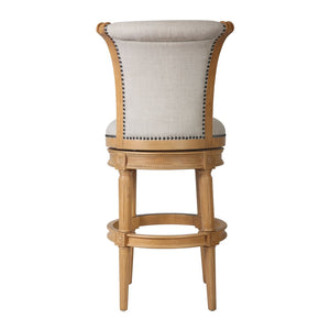 HomeRoots 30" Beige Fabric Swivel Bar Chair with Solid Wood Base - Farmhouse Style, Comfort & Durability 534316