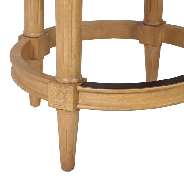 HomeRoots 30" Beige Fabric Swivel Bar Chair with Solid Wood Base - Farmhouse Style, Comfort & Durability 534316