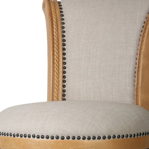 HomeRoots 25" Beige Swivel Bar Chair with Solid Wood Frame, Nailhead Trim & Footrest for Stylish Comfort 534317