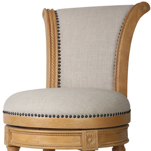 HomeRoots 25" Beige Swivel Bar Chair with Solid Wood Frame, Nailhead Trim & Footrest for Stylish Comfort 534317