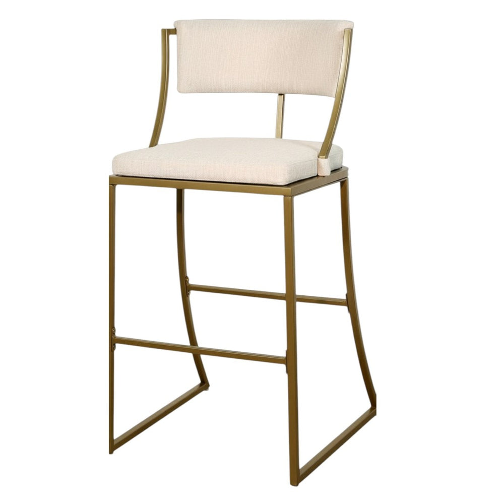 HomeRoots 30" Beige Low Back Bar Chair with Antiqued Brass Frame - Vintage Charm for Modern Spaces 534318