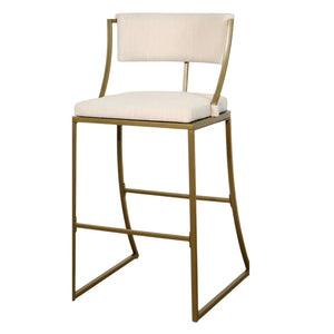 HomeRoots 30" Beige Low Back Bar Chair with Antiqued Brass Frame - Vintage Charm for Modern Spaces 534318