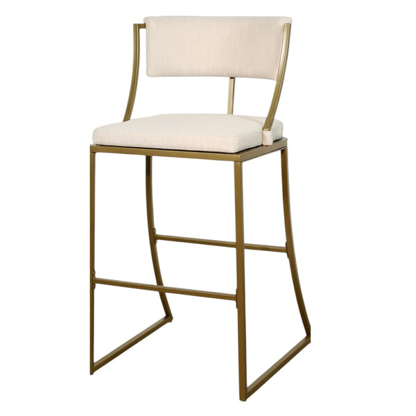 HomeRoots 30" Beige Low Back Bar Chair with Antiqued Brass Frame - Vintage Charm for Modern Spaces 534318