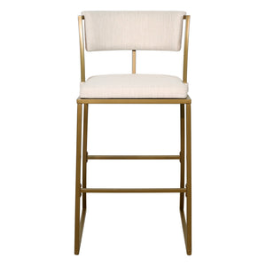 Homeroots 30" Beige And Antiqued Brass Steel Low Back Bar Height Bar Chair   534318