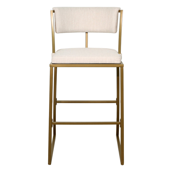 Homeroots 30" Beige And Antiqued Brass Steel Low Back Bar Height Bar Chair   534318