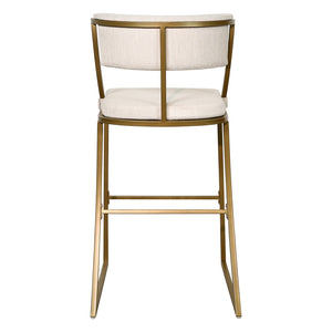 Homeroots 30" Beige And Antiqued Brass Steel Low Back Bar Height Bar Chair   534318