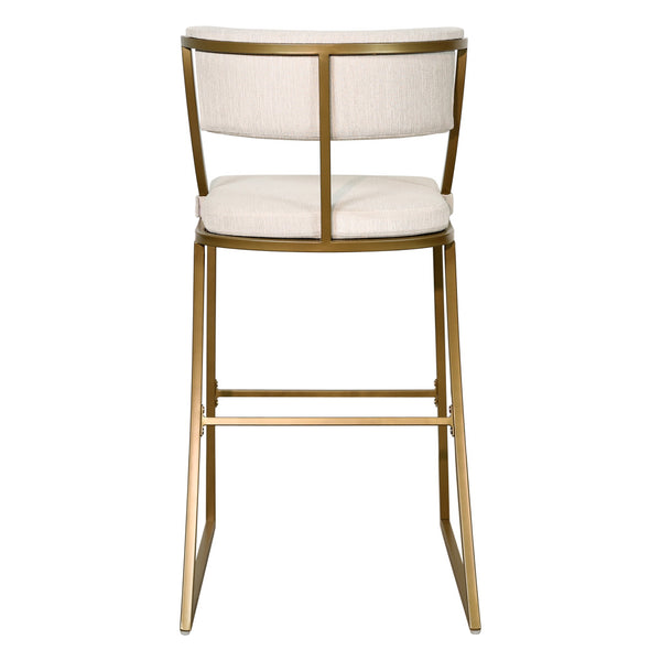 Homeroots 30" Beige And Antiqued Brass Steel Low Back Bar Height Bar Chair   534318