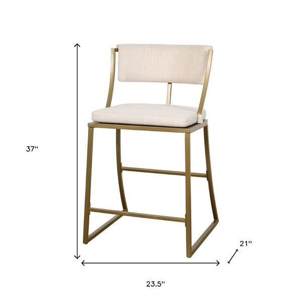 HomeRoots 25" Beige Upholstered Low Back Bar Chair with Antiqued Brass Steel Frame for Modern Home Decor 534319