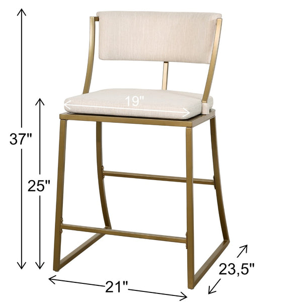 HomeRoots 25" Beige Upholstered Low Back Bar Chair with Antiqued Brass Steel Frame for Modern Home Decor 534319