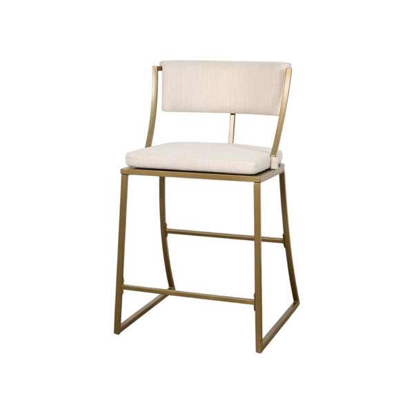 HomeRoots 25" Beige Upholstered Low Back Bar Chair with Antiqued Brass Steel Frame for Modern Home Decor 534319