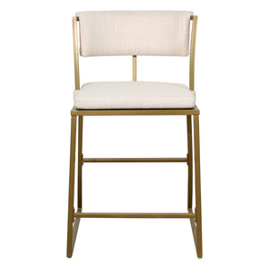 Homeroots 25" Beige And Antiqued Brass Steel Low Back Counter Height Bar Chair   534319