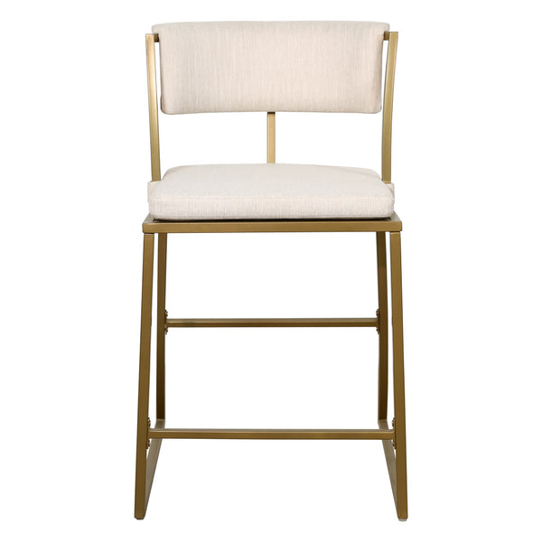 Homeroots 25" Beige And Antiqued Brass Steel Low Back Counter Height Bar Chair   534319