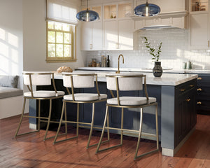 Homeroots 25" Beige And Antiqued Brass Steel Low Back Counter Height Bar Chair   534319