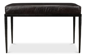 Sarreid Duke Ridged Iron Bench - Stylish Black Iron And Leather Design For Modern Outdoor Spaces Black  53431