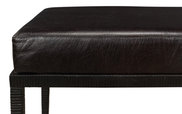 Sarreid Duke Ridged Iron Bench - Stylish Black Iron And Leather Design For Modern Outdoor Spaces Black  53431