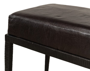 Sarreid Duke Ridged Iron Bench - Stylish Black Iron And Leather Design For Modern Outdoor Spaces Black  53431