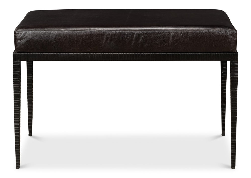 Sarreid Duke Ridged Iron Bench - Stylish Black Iron And Leather Design For Modern Outdoor Spaces Black  53431