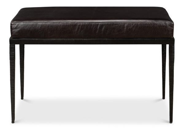 Sarreid Duke Ridged Iron Bench - Stylish Black Iron And Leather Design For Modern Outdoor Spaces Black  53431