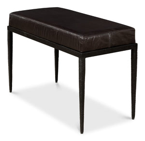 Sarreid Duke Ridged Iron Bench - Stylish Black Iron And Leather Design For Modern Outdoor Spaces Black  53431