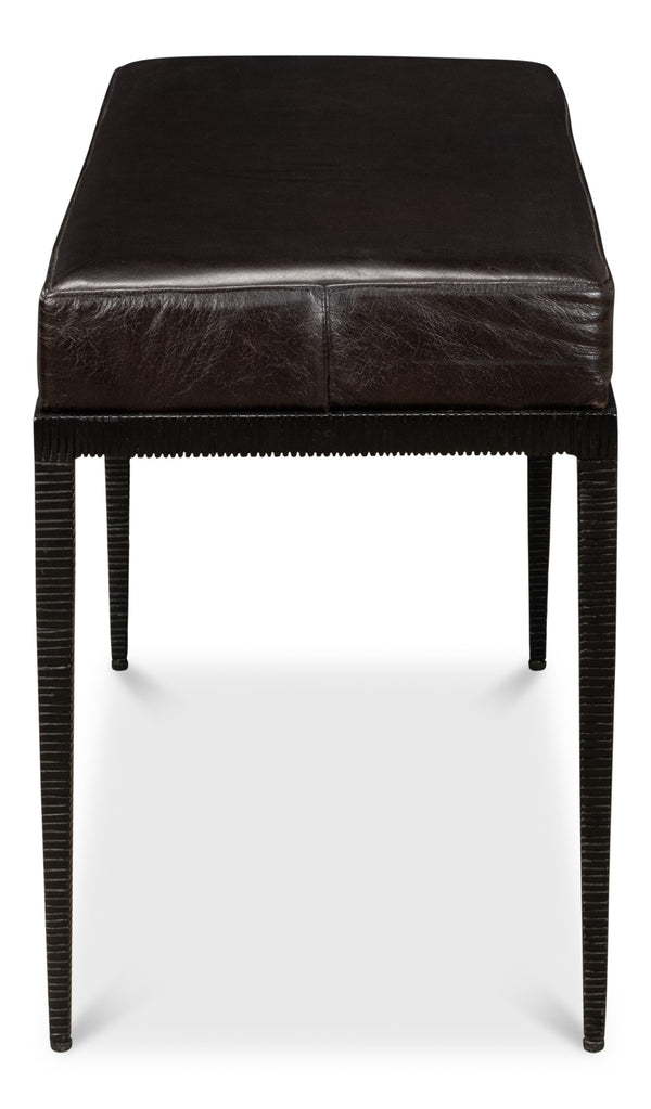 Sarreid Duke Ridged Iron Bench - Stylish Black Iron And Leather Design For Modern Outdoor Spaces Black  53431